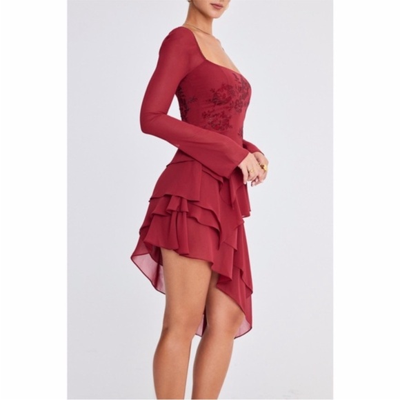 NEW House of CB Mistress Rocks Ruby Crystallised Hanky Hem Dress Medium - Picture 5 of 17